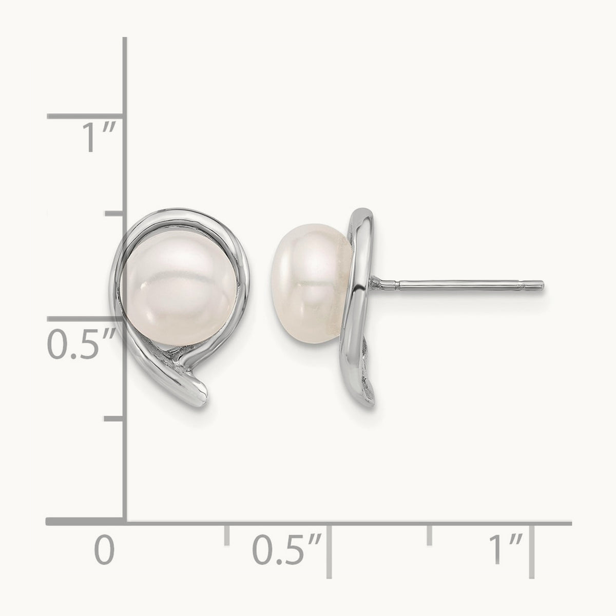 7- Button White FWC Pearl Post Earrings, 8mm, 14K White Gold