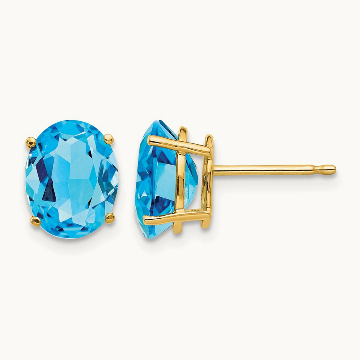 9x7mm Oval Blue Topaz Earrings, 14K