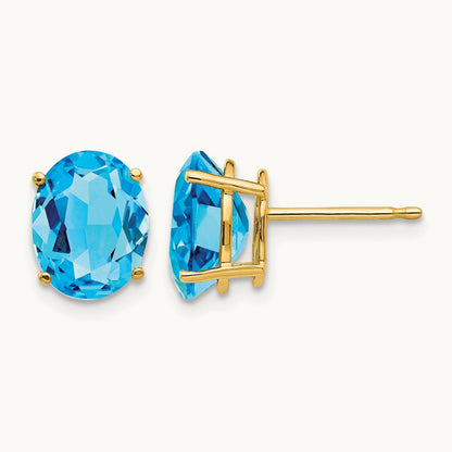 9x7mm Oval Blue Topaz Earrings, 14K
