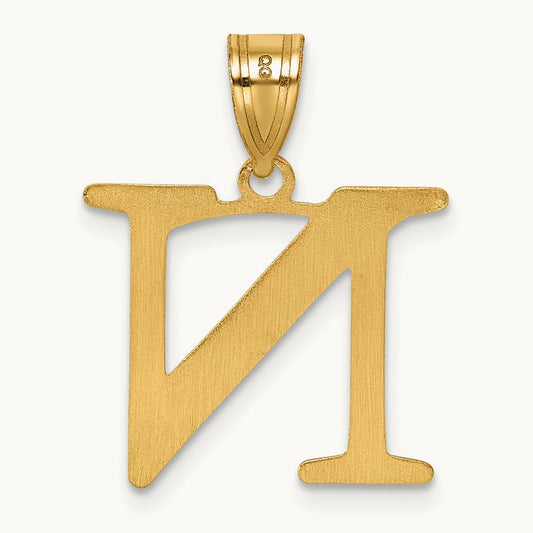 Polished Etched Letter N Initial Pendant, 14K