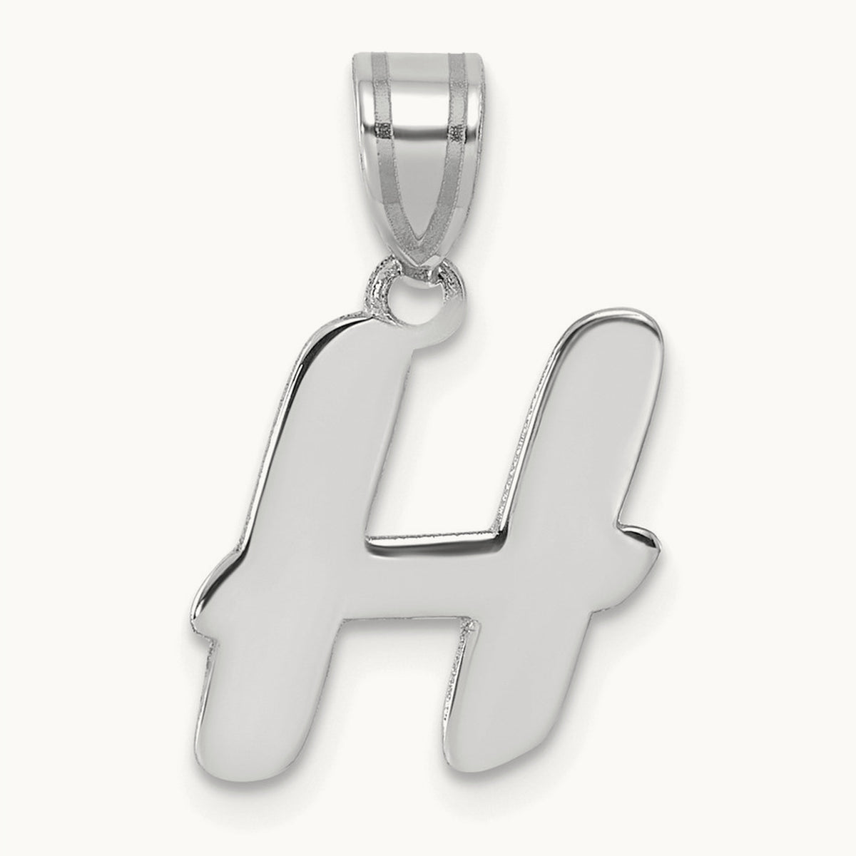 Polished Script Initial Pendant — 14K White Gold, H
