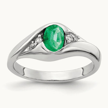 6x4mm Oval Emerald AA Diamond ring, 14K White Gold