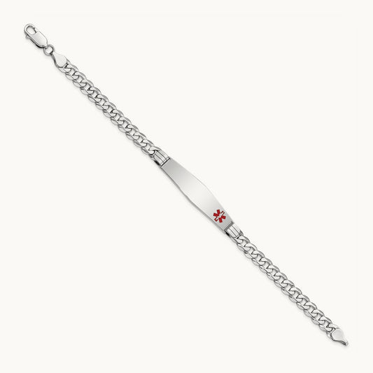 WG Medical Soft Diamond Shape Red Enamel Flat Curb Link ID Bracelet, 14K