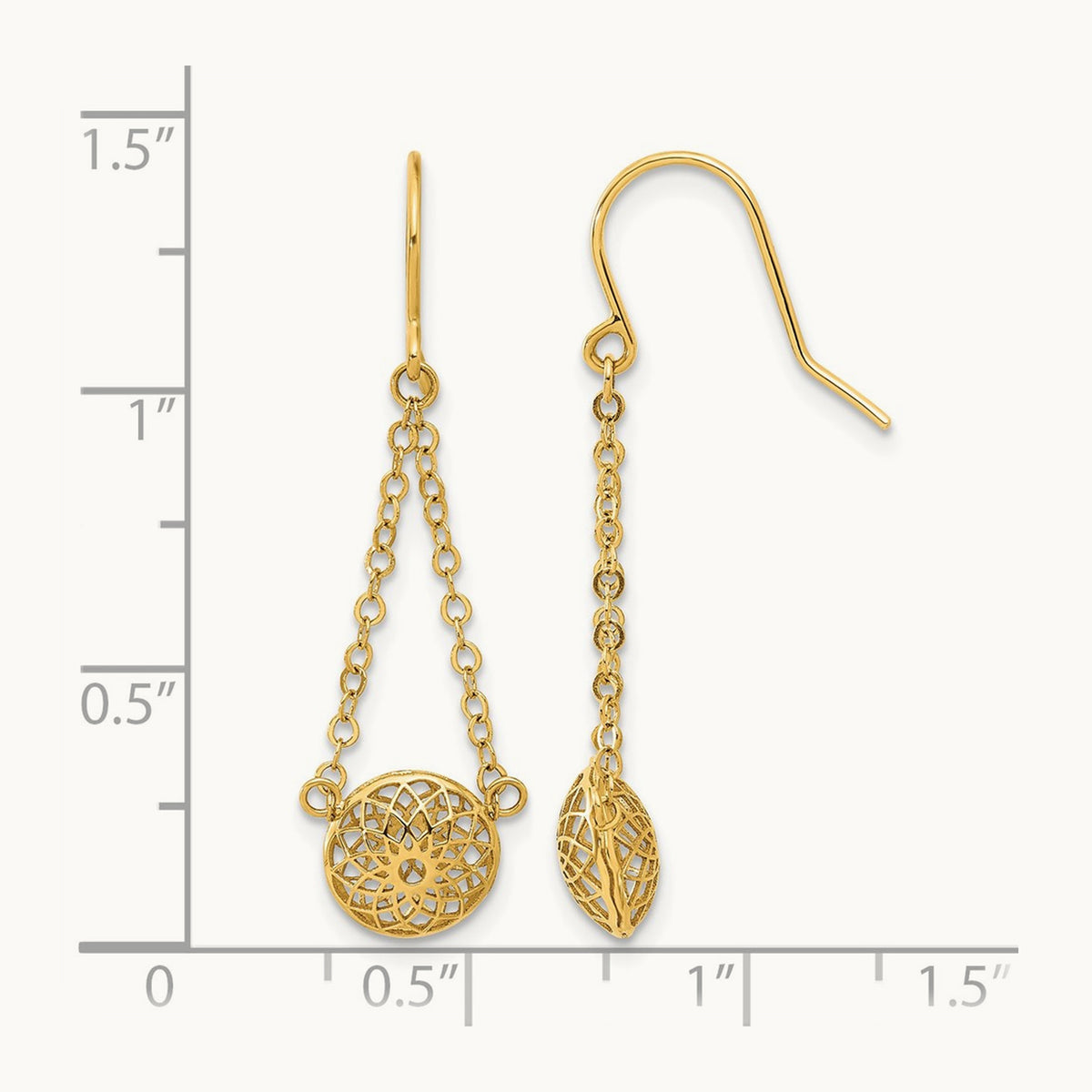 Polished Cut Out Hollow Dangle Earrings, 14K