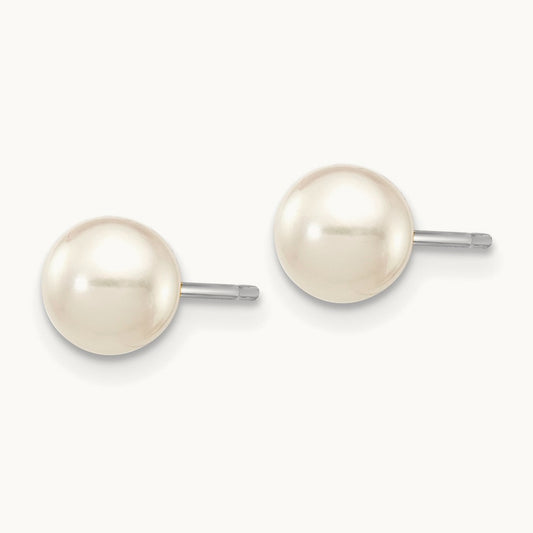 5- Round White Saltwater Akoya Cultured Pearl Earrings, 6mm, 14K White Gold