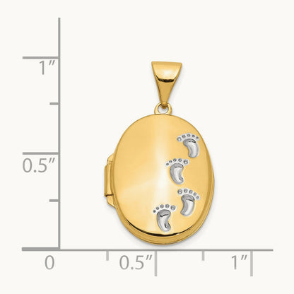 White Rhodium-plated Footprints Locket, 14K Yellow Gold
