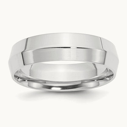 Knife Edge Comfort Fit Band, 6mm, 10K White Gold