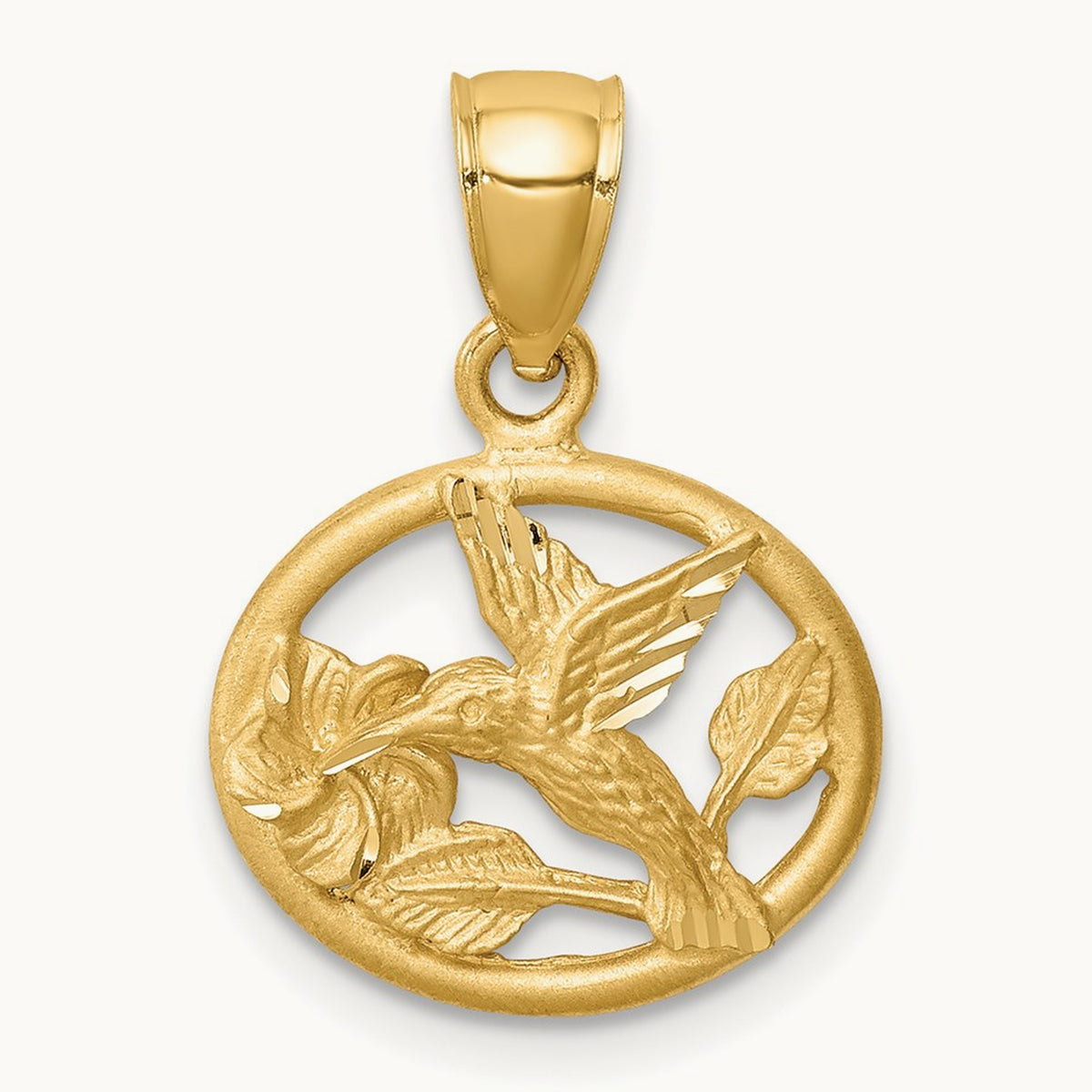 D/C Brushed Hummingbird Pendant, 14K