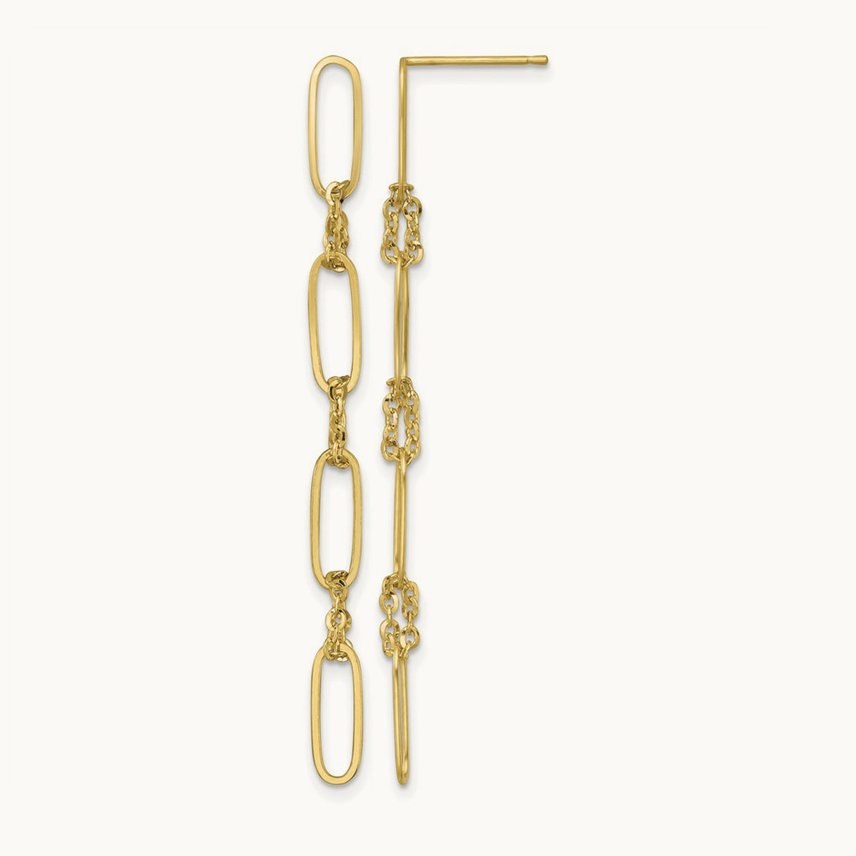 Polished Fancy Oval Link Dangle Post Earrings, 14K