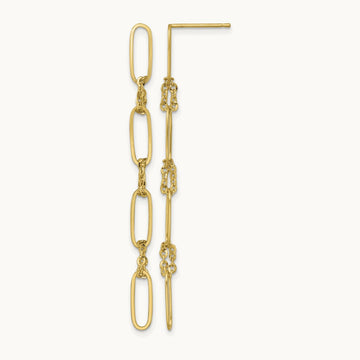 Polished Fancy Oval Link Dangle Post Earrings, 14K