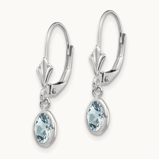 6x4mm Oval Aquamarine/March Earrings, 14K White Gold