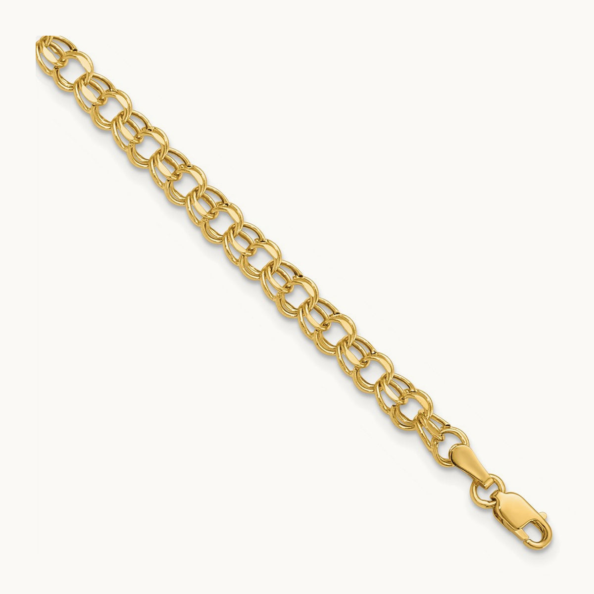 7in Hollow Double Link Charm Bracelet — 14K Yellow Gold, 4.5mm