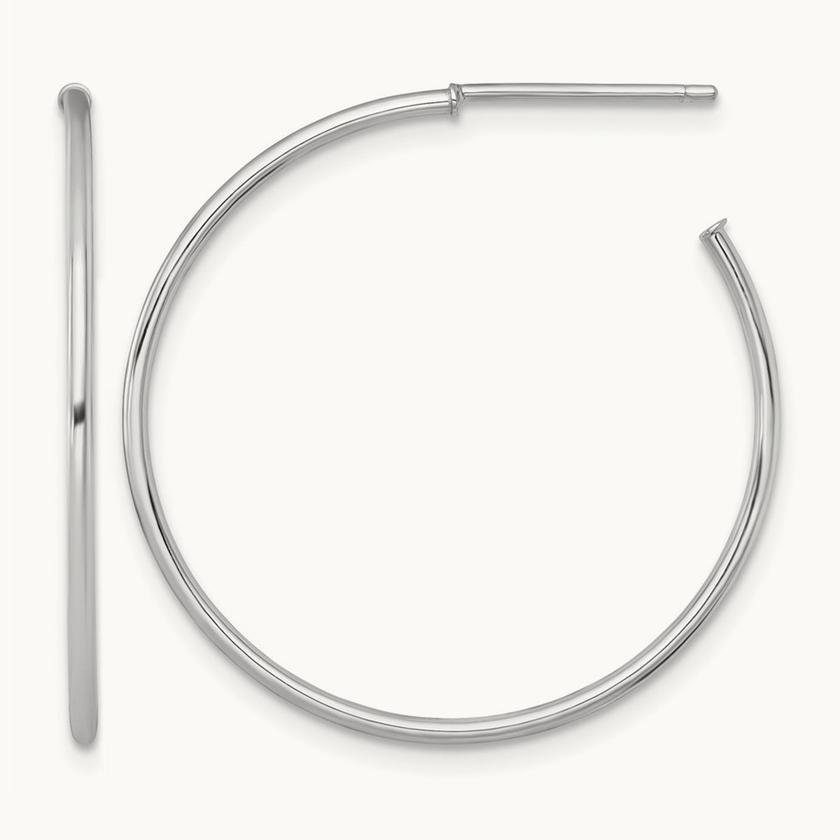 1.2 x Polished Post Hoop Earrings — 14K White Gold