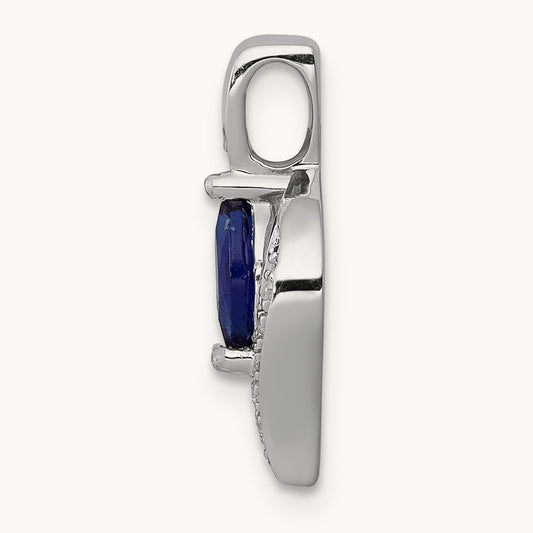 Diamond and Marquise .29 Sapphire Pendant — 14K White Gold