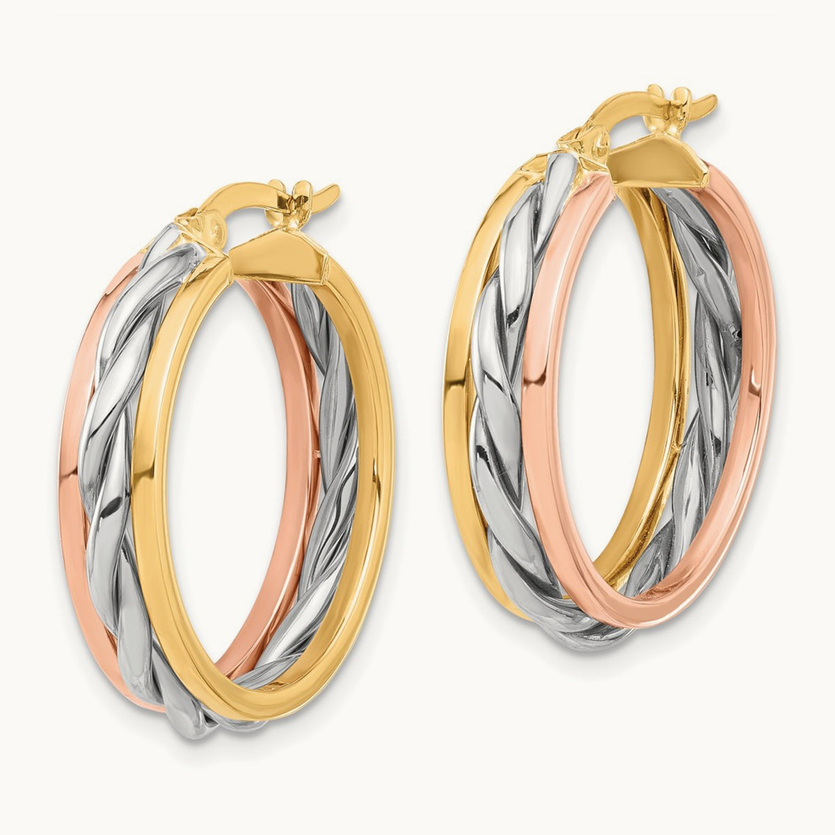 Tri-color Polished Hoop Earrings — 25mm