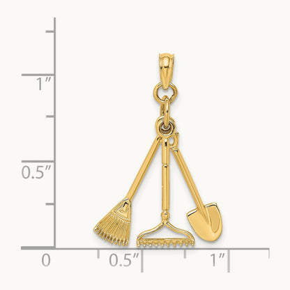 3-D Moveable Garden Tool Collection Charm, 14K