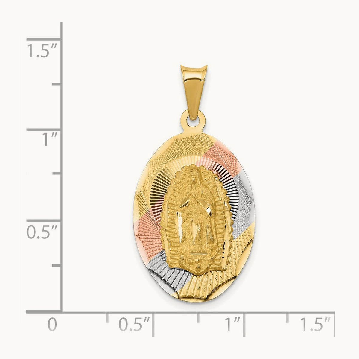 Diamond-cut Lady Of Guadalupe Oval Pendant with rhodium — 33.5mm