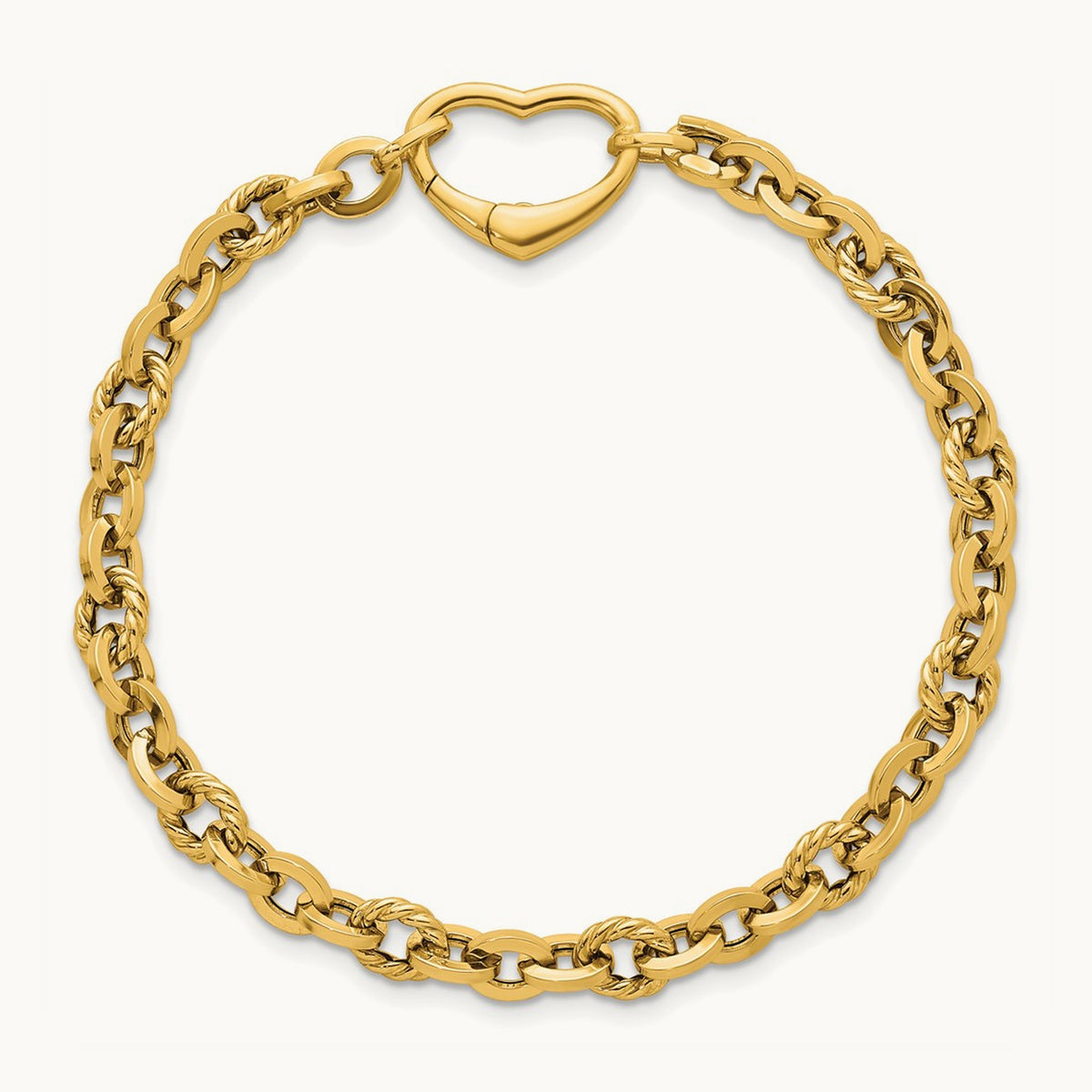 Polished & Twisted Link Heart Clasp 7.5 in Bracelet, 14K