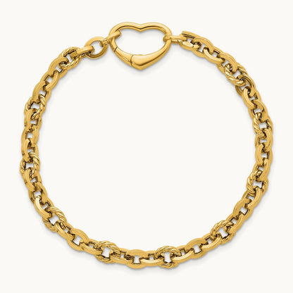 Polished & Twisted Link Heart Clasp 7.5 in Bracelet, 14K