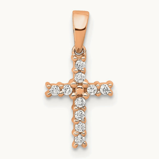 Diamond Latin Cross Pendant — 14K Rose Gold, 16mm
