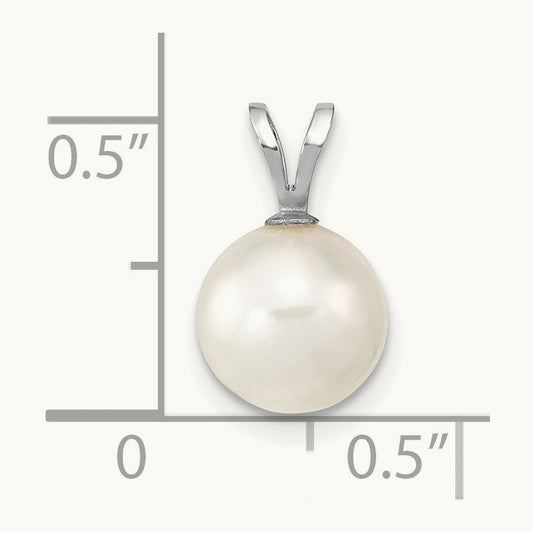 8- Round White Saltwater Akoya Pendant, 9mm, 14K White Gold