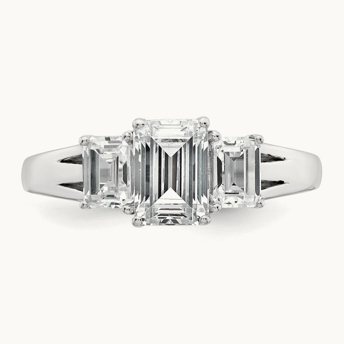 Emerald 3 Stone Engagement Ring, 1.50-3.25 ct tw Lab-Grown Diamond — 1 5/8 ct, 14K White Gold
