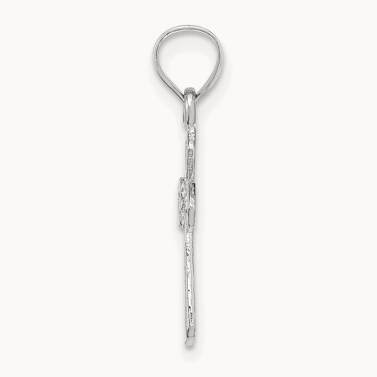 Small Cross with Flower Charm — 14K White Gold