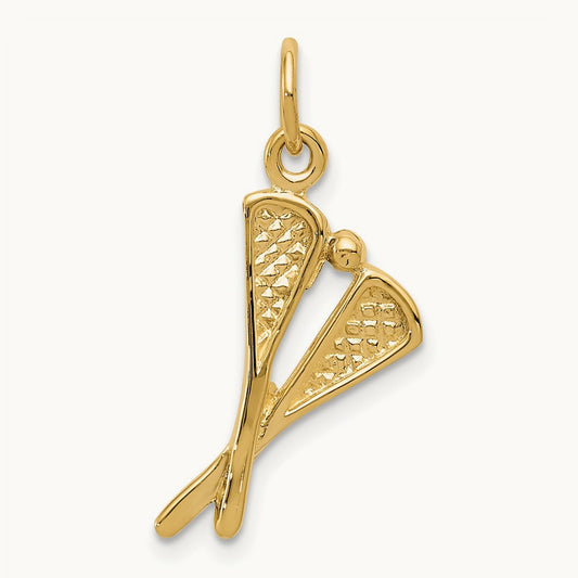 Polished Lacrosse Sticks Charm, 14K