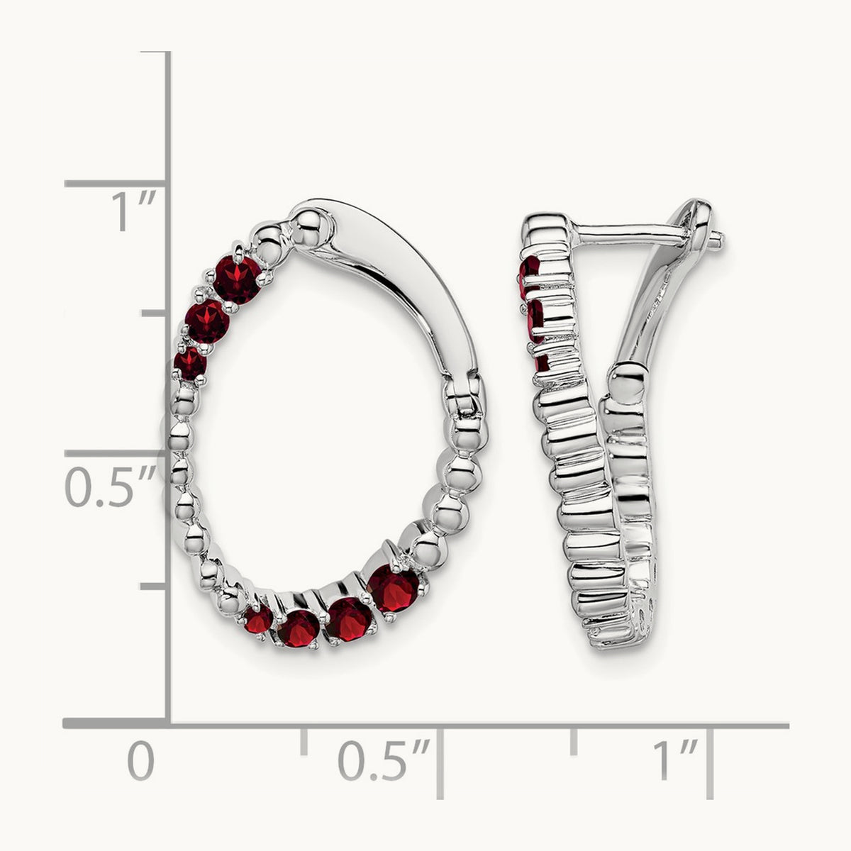 Garnet Oval Hoop Earrings, 14K White Gold