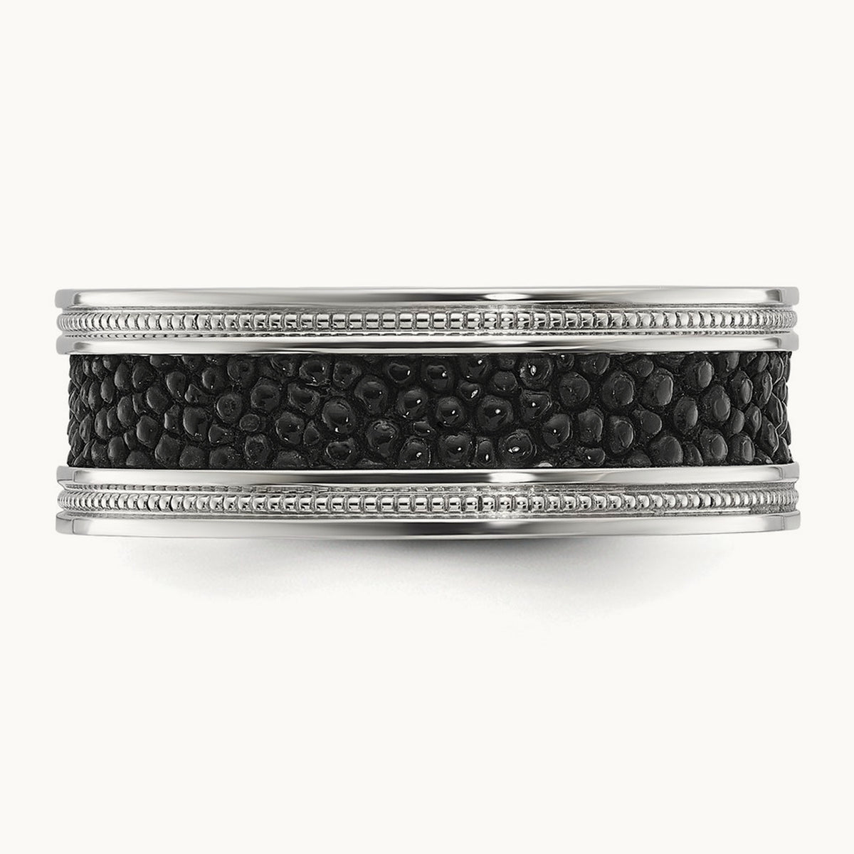 Polished Genuine Stingray Textured Band, 8mm, Stainless Steel