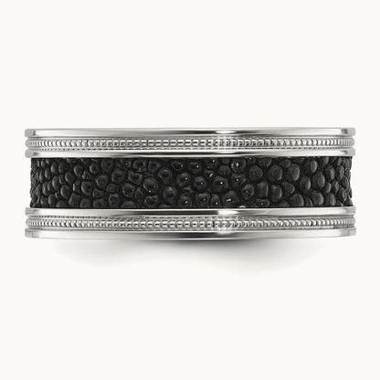 Polished Genuine Stingray Textured Band, 8mm, Stainless Steel