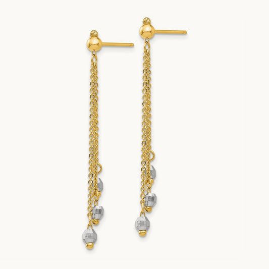 Cable Chain Faceted Bead Earrings, 14K Two-tone