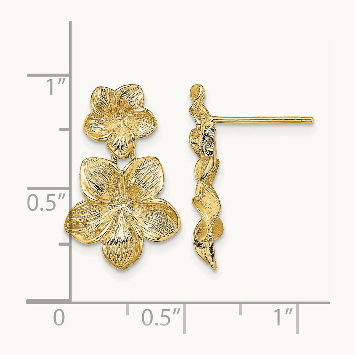 Double Plumeria Flower Post Dangle Earrings — 20mm