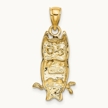 Textured Owl Charm, 14K