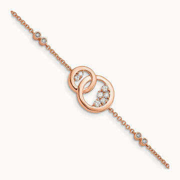 Diamond Double Circle w/Star Dangle 7in Bracelet, 14K Rose Gold