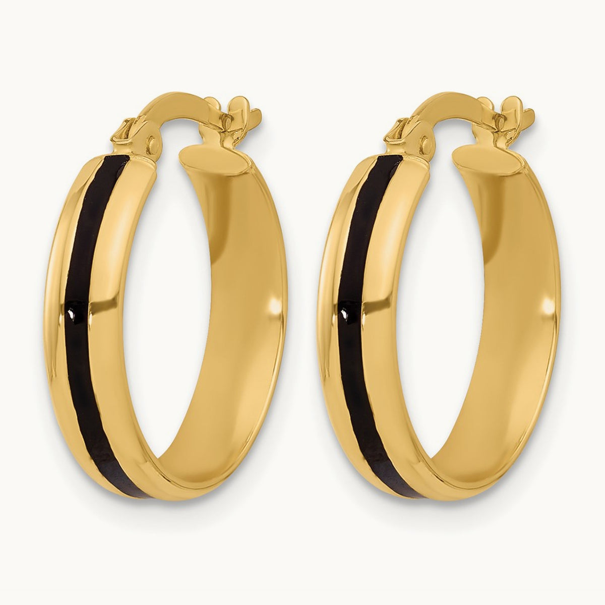 Polished with Black Enamel Hoop Earrings, 14K — Leslie's