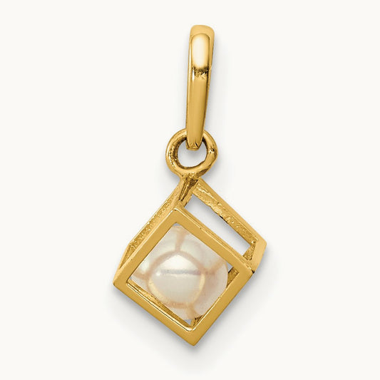 3D Square w/FW Cultured Pearl Pendant, 14K