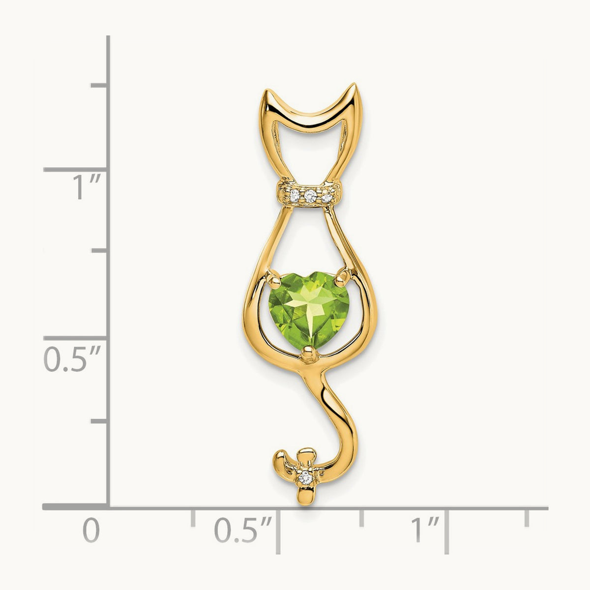 Peridot and Diamond Cat Pendant — 14K Yellow Gold
