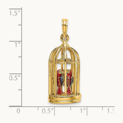 w/ Enamel 3-D Bird Cage w/ 2 Birds and Doors Open Charm, 14K