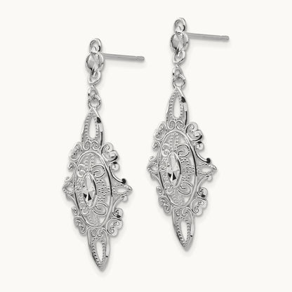 Diamond-cut Filigree Dangle Earrings — 14K White Gold