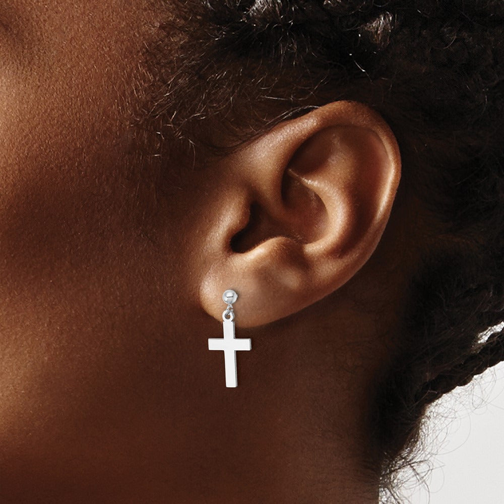 Polished Cross Earrings — 14K White Gold, 20.5mm