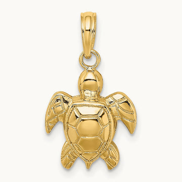Textured Sea Turtle Charm — 14K Yellow Gold, 14.3mm