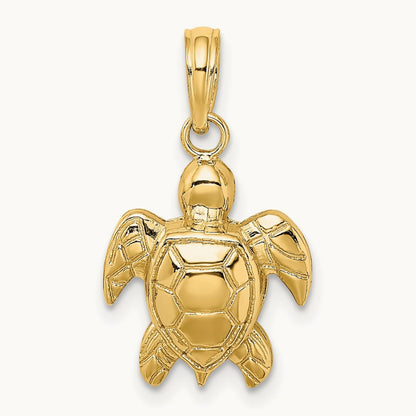Textured Sea Turtle Charm — 14K Yellow Gold, 14.3mm