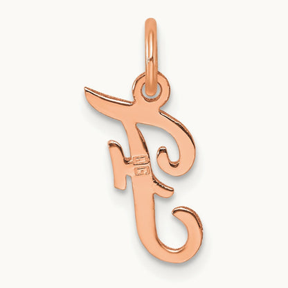 Small Script Letter F Initial Charm, 14K Rose Gold