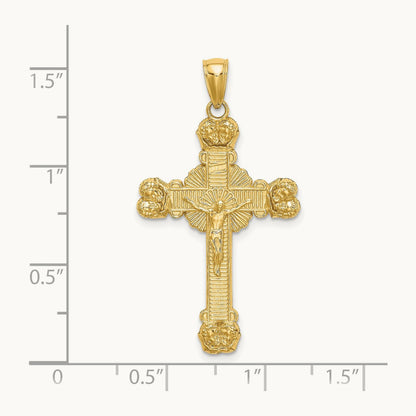 Crucifix W/ Sunburst Charm, 14K