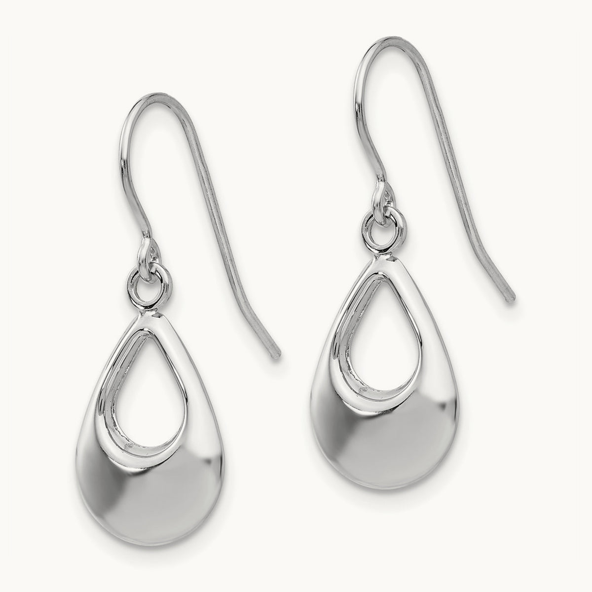 Teardrop Hollow Dangle Earrings — 14K White Gold