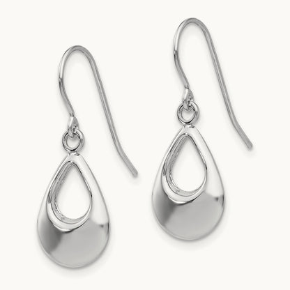 Teardrop Hollow Dangle Earrings — 14K White Gold