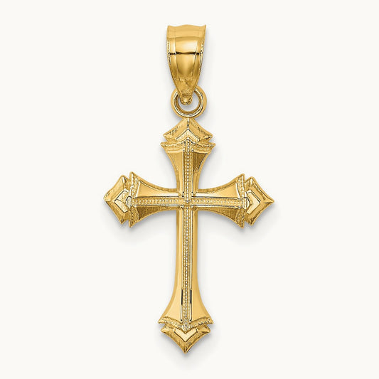 Textured w/ Arrow Ends Cross Charm, 14K