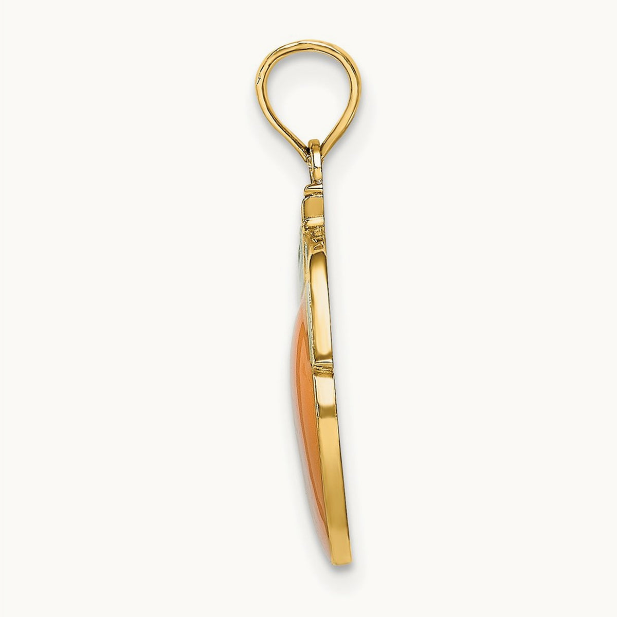 Enamel Orange W/Stem and Leaf Charm, 14K