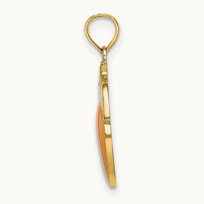 Enamel Orange W/Stem and Leaf Charm, 14K